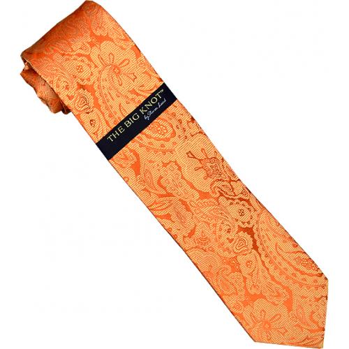 Steven Land Collection "Big Knot" SL070 Orange Paisley Design 100% Woven Silk Necktie/Hanky Set